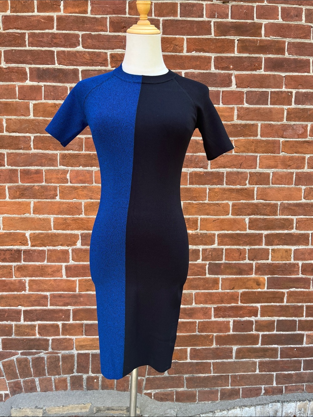 T Alexander Wang Blue and Black Colourblock Midi Knit Dress